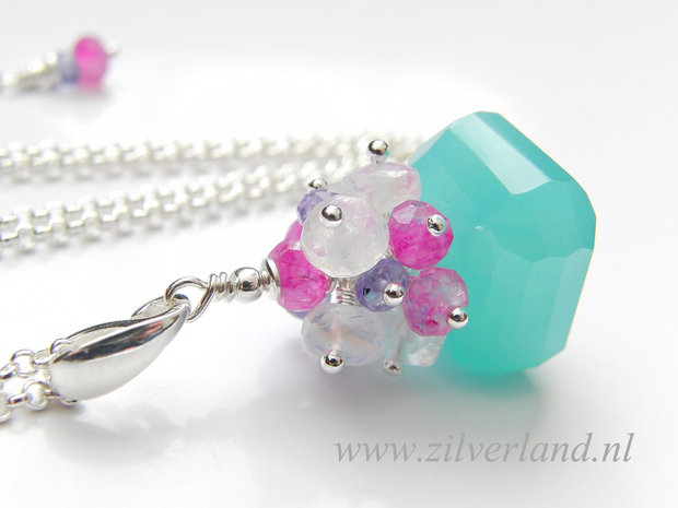 Handgemaakte Sterling Zilveren Ketting met Aqua Blue Kwarts