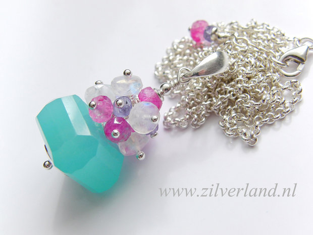 Handgemaakte Sterling Zilveren Ketting met Aqua Blue Kwarts
