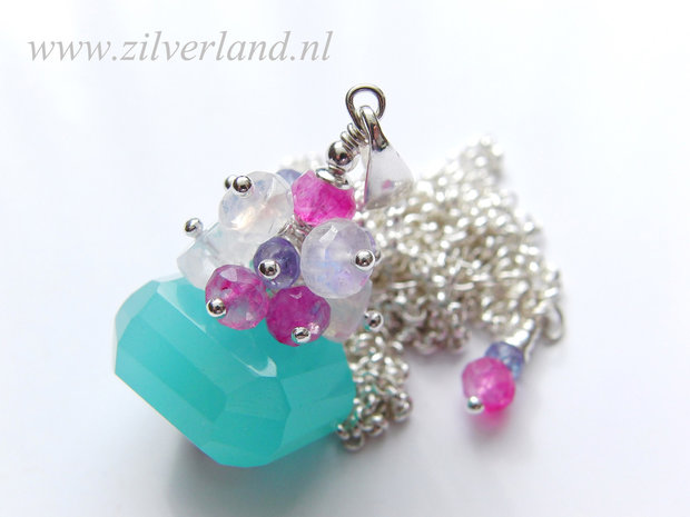 Handgemaakte Sterling Zilveren Ketting met Aqua Blue Kwarts