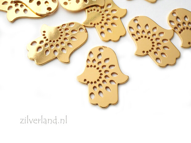 Sterling Zilveren Hanger- Hamsa, Hand van Fatima, Verguld