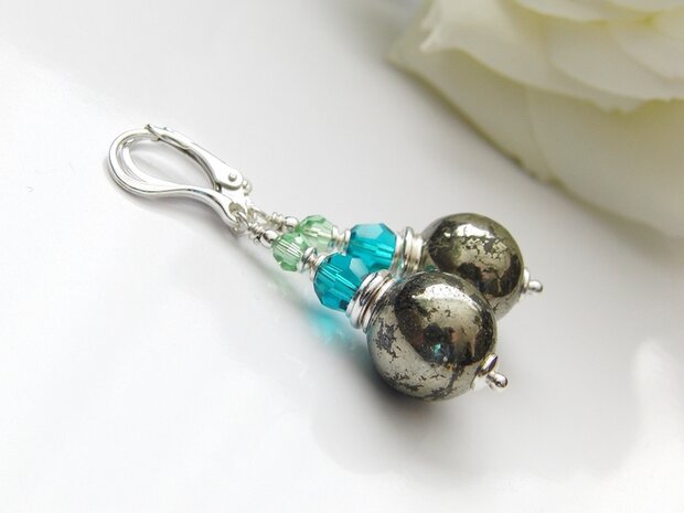 Zilveren Oorbellen met Pyriet en Swarovski