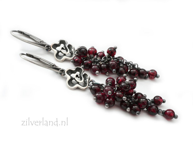 Handgemaakte Zilveren Oorbellen met Granaat Edelstenen