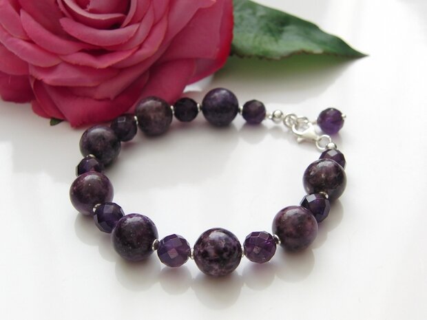 Zilveren Armband met Lepidoliet en Amethist