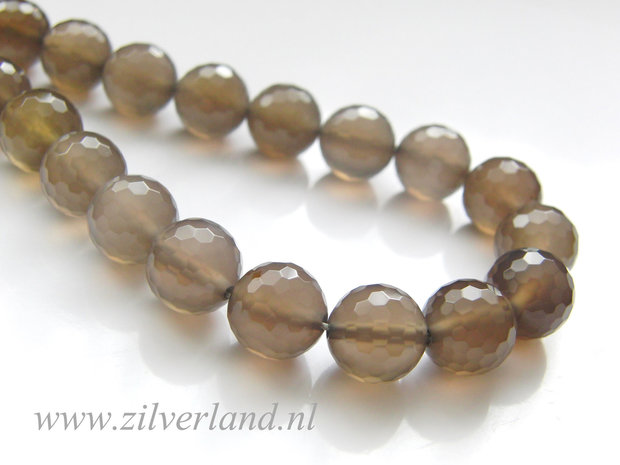 12mm Grijze Agaat Kralen- Facet