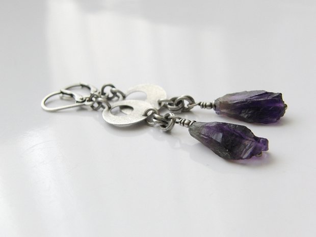 Zilveren Edelstenen Oorbellen met Ruwe Amethist