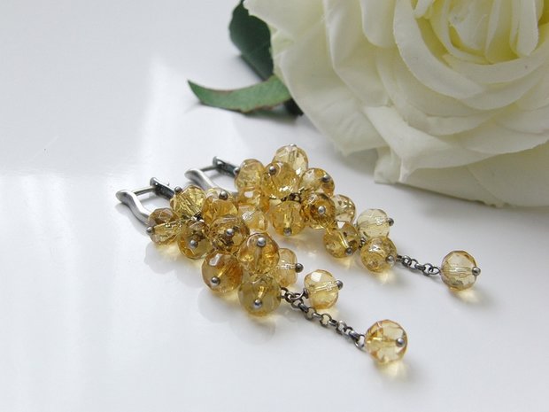 Zilveren Oorbellen met Citrien "Citrien in Oxide