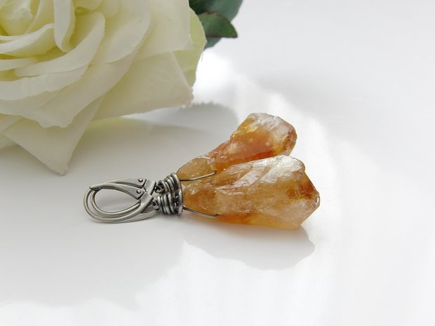 Zilveren Oorbellen met Ruwe Citrien