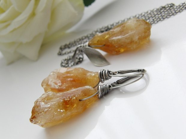 Zilveren Ketting met Ruwe Citrien