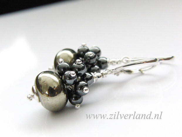 Sterling Zilveren Oorbellen met Pyriet en Hematiet