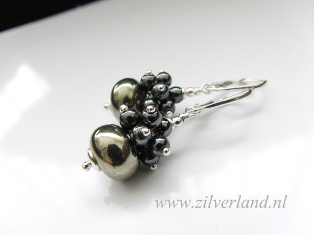 Sterling Zilveren Oorbellen met Pyriet en Hematiet