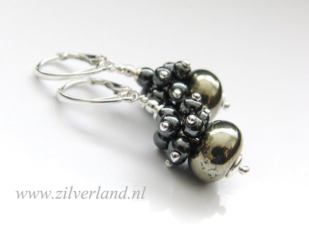 Sterling Zilveren Oorbellen met Pyriet en Hematiet