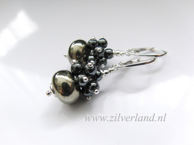 Sterling Zilveren Oorbellen met Pyriet en Hematiet
