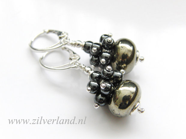 Sterling Zilveren Oorbellen met Pyriet en Hematiet