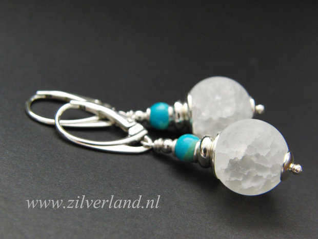 - Sterling Zilveren Oorbellen met Bergkristal en Turkoois