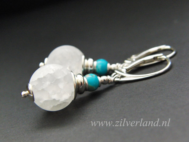 - Sterling Zilveren Oorbellen met Bergkristal en Turkoois