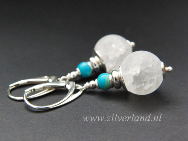 - Sterling Zilveren Oorbellen met Bergkristal en Turkoois