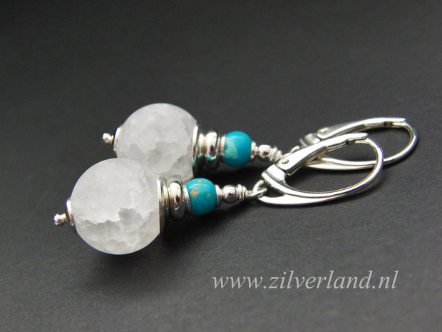 - Sterling Zilveren Oorbellen met Bergkristal en Turkoois