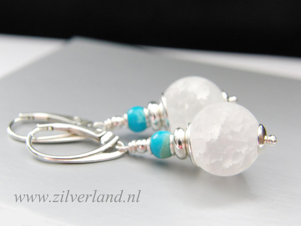 - Sterling Zilveren Oorbellen met Bergkristal en Turkoois