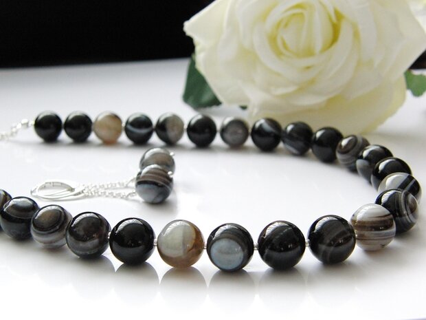 Sterling Zilveren Sieraden Set met Streep Agaat