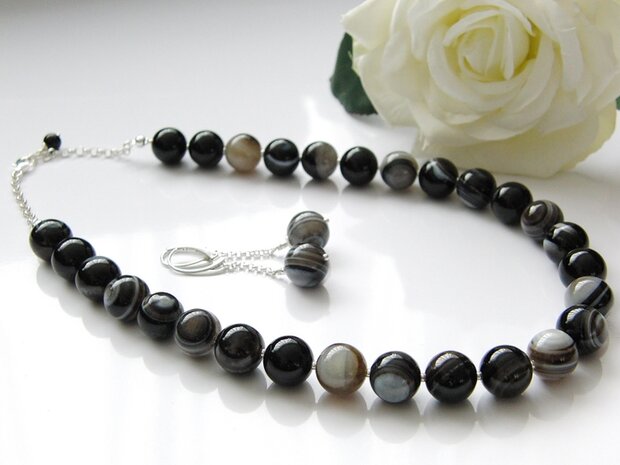 Sterling Zilveren Sieraden Set met Streep Agaat
