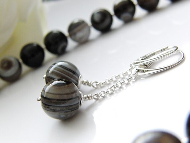 Sterling Zilveren Sieraden Set met Streep Agaat