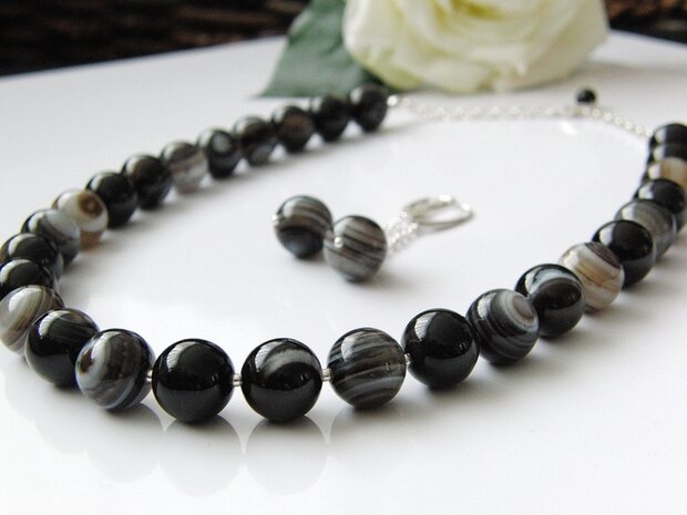 Sterling Zilveren Sieraden Set met Streep Agaat