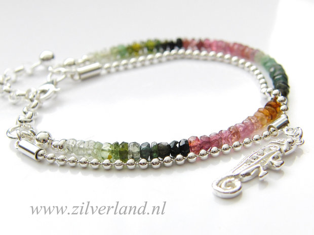 Sterling Zilveren Armband met Toermalijn- Kameleon