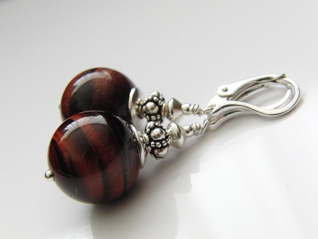 Zilveren Oorbellen met Tijgeroog Edelstenen