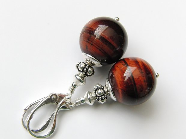 Zilveren Oorbellen met Tijgeroog Edelstenen