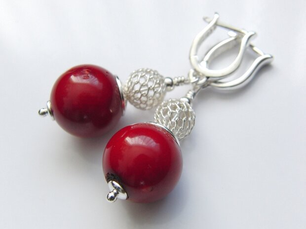 Sterling Zilveren Oorbellen met Koraal 