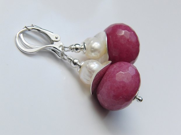 Edelstenen Oorbellen met Jade en Zoetwaterparels