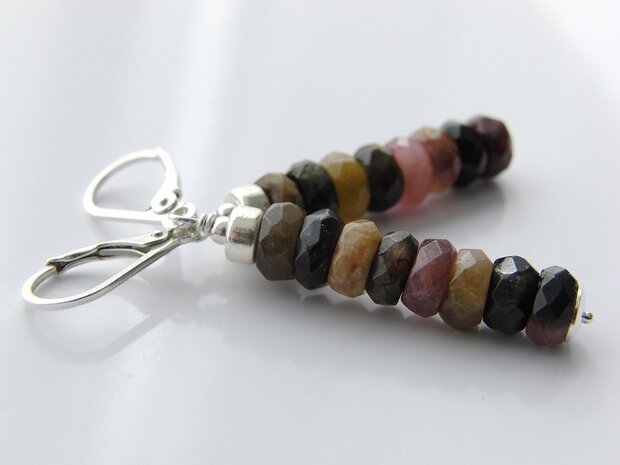 Zilveren Edelstenen Oorbellen met Toermalijn "Toermalijnen Rupsen"