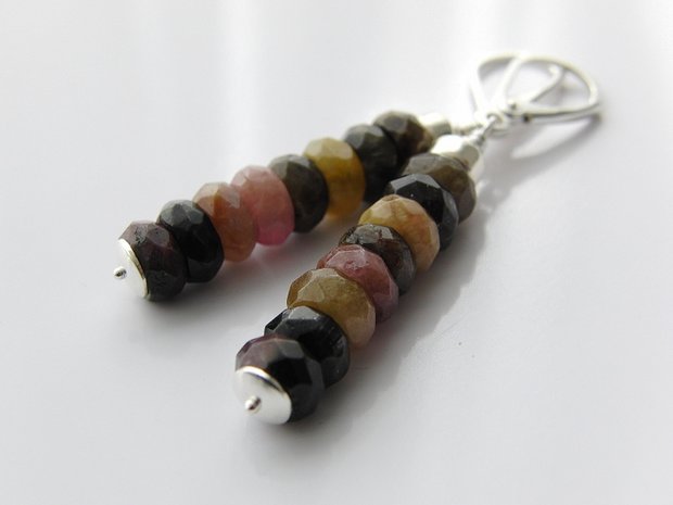 Zilveren Edelstenen Oorbellen met Toermalijn "Toermalijnen Rupsen"