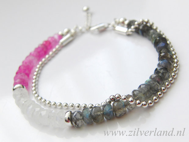 Sterling Zilveren Armband met Labradoriet en Maansteen