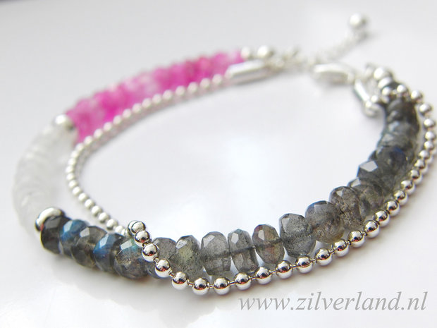 Sterling Zilveren Armband met Labradoriet en Maansteen