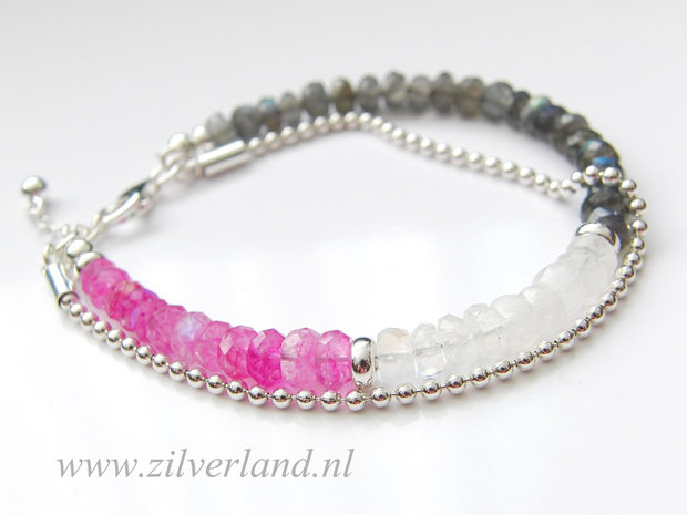 Sterling Zilveren Armband met Labradoriet en Maansteen