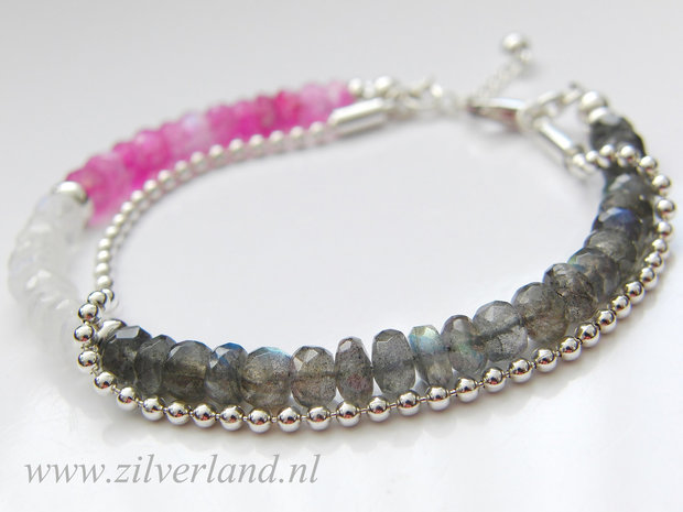 Sterling Zilveren Armband met Labradoriet en Maansteen