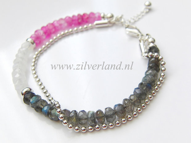 Sterling Zilveren Armband met Labradoriet en Maansteen