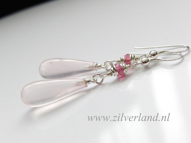 Handgemaakte Sterling Zilveren Oorbellen met Rozenkwarts