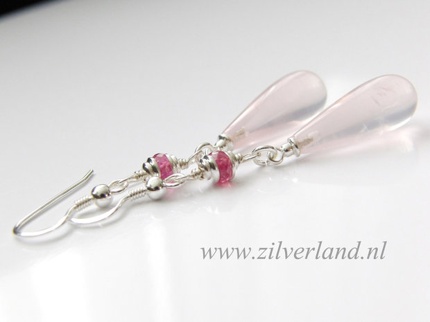 Handgemaakte Sterling Zilveren Oorbellen met Rozenkwarts