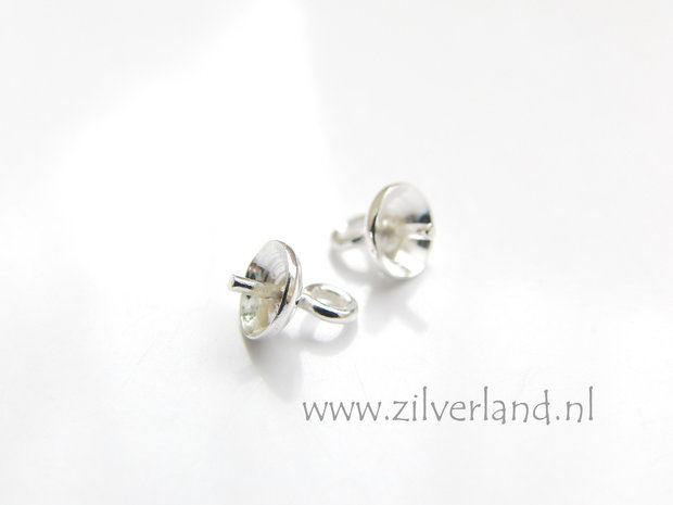 4 Stuks 5mm Sterling Zilveren Kraalhanger, Parelschotel met Pin