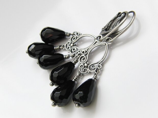 Zilveren Oorbellen met Onyx Halfedelstenen