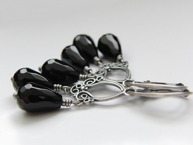 Zilveren Oorbellen met Onyx Halfedelstenen