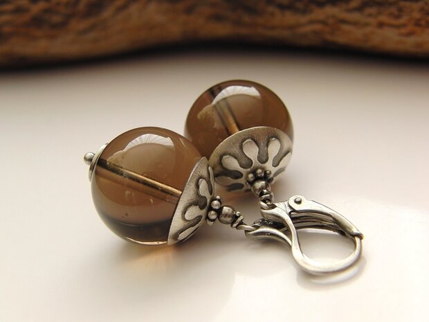 Zilveren Halfedelstenen Oorbellen met Rookkwarts