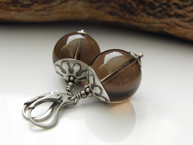 Zilveren Halfedelstenen Oorbellen met Rookkwarts