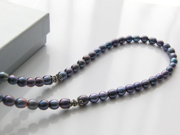 Handgemaakte Zoetwaterparel Ketting "Peacock met Bali"