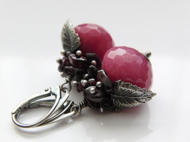 Edelstenen Oorbellen met Jade en Granaat