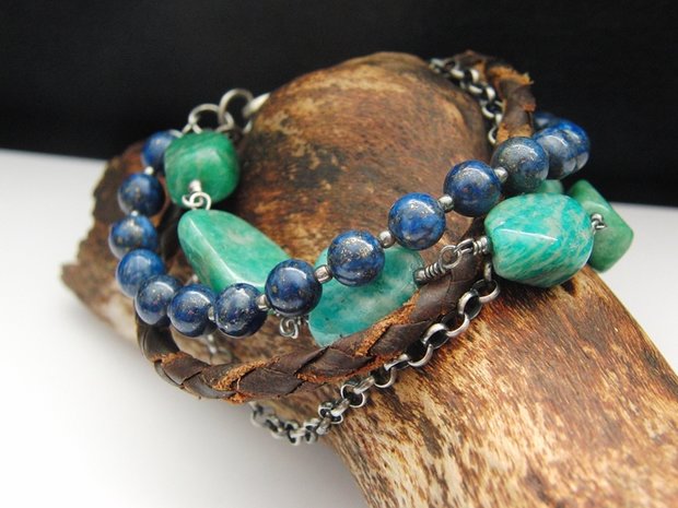 Edelstenen Armband met Russische Amazoniet en Lapis Lazuli