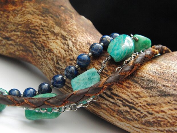 Edelstenen Armband met Russische Amazoniet en Lapis Lazuli