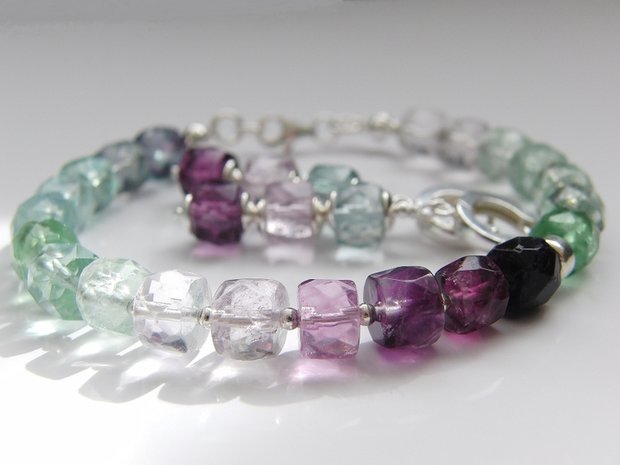 Zilveren Sieraden Set: Oorbellen en Armband met Fluoriet